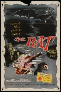 8j072 BAT 1sh 1959 art of Vincent Price & sexy fallen girl, when it flies, someone dies!