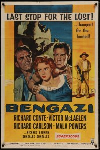 8j085 BENGAZI style A 1sh 1955 Richard Conte, Victor McLaglen, gold is precious & life is cheap!