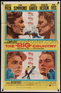 8j087 BIG COUNTRY style A 1sh 1958 Gregory Peck, Charlton Heston, William Wyler classic, cool art!