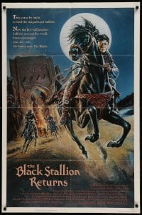 8j100 BLACK STALLION RETURNS 1sh 1983 really cool art of boy riding horse!