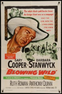 8j107 BLOWING WILD 1sh 1953 Gary Cooper, Barbara Stanwyck, Ruth Roman, Anthony Quinn!