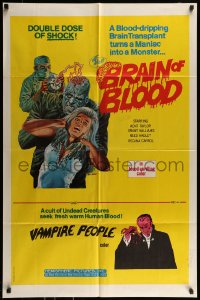 8j111 BRAIN OF BLOOD/BLOOD DRINKERS 1sh 1971 double dose of shock, cool Gray Morrow horror art!