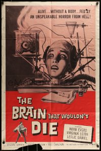 8j112 BRAIN THAT WOULDN'T DIE 1sh 1962 alive w/o a body, great horror art of Leith by Reynold Brown