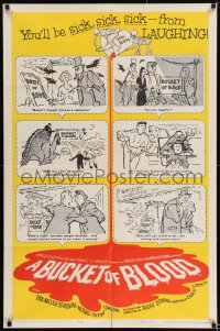 8j122 BUCKET OF BLOOD 1sh 1959 Roger Corman, AIP, great cartoon comic monster art!