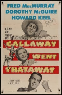 8j129 CALLAWAY WENT THATAWAY 1sh 1951 Fred MacMurray, Dorothy McGuire & Howard Keel with thumbs out!
