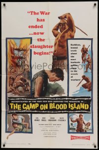 8j130 CAMP ON BLOOD ISLAND 1sh 1958 brutal artwork of World War II slaughter!