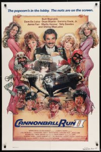8j132 CANNONBALL RUN II 1sh 1984 great Drew Struzan art of Burt Reynolds, Dean Martin & sexy girls!