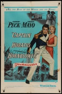 8j133 CAPTAIN HORATIO HORNBLOWER 1sh 1951 Gregory Peck with sword & pretty Virginia Mayo!