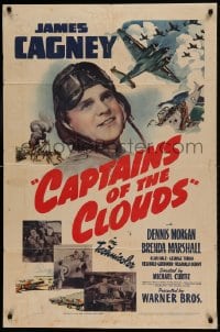 8j134 CAPTAINS OF THE CLOUDS 1sh 1942 pilot James Cagney, cool art of World War II airplanes!