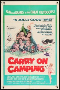 8j140 CARRY ON CAMPING 1sh 1971 Sidney James, English nudist sex, wacky outdoors artwork!