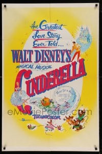 8j158 CINDERELLA 1sh R1957 Disney's classic musical cartoon, the greatest love story ever told!