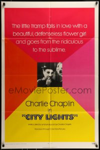 8j160 CITY LIGHTS 1sh R1972 great image of Charlie Chaplin as the Tramp, Virginia Cherrill!