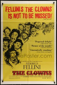 8j164 CLOWNS 1sh 1971 Federico Fellini's I Clowns, wonderful artwork of many circus clowns!