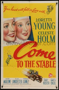 8j166 COME TO THE STABLE 1sh 1949 close up art of nuns Loretta Young & Celeste Holm!