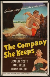 8j167 COMPANY SHE KEEPS 1sh 1951 art of sexy bad girl Jane Greer + Lizabeth Scott!
