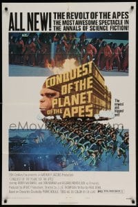 8j170 CONQUEST OF THE PLANET OF THE APES style B 1sh 1972 Roddy McDowall, apes are revolting!