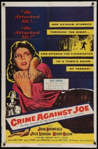 8j182 CRIME AGAINST JOE 1sh 1956 sexy Julie London on ground after being attacked!