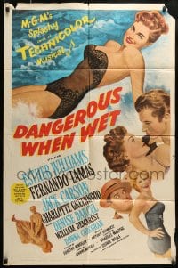 8j198 DANGEROUS WHEN WET 1sh 1953 artwork of sexiest swimmer Esther Williams + cast montage!