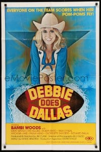 8j210 DEBBIE DOES DALLAS 25x38 1sh 1978 sexy art of cheerleader Bambi Woods over title football!