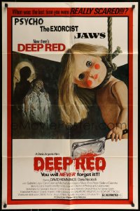 8j213 DEEP RED 1sh 1977 Dario Argento, creepy artwork of doll with cleaver hanging from noose!