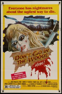 8j235 DON'T GO IN THE WOODS 1sh 1981 James Bryan, wild horror art of dead woman and knife!