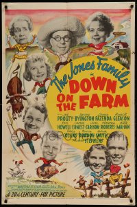 8j240 DOWN ON THE FARM 1sh 1938 wacky artwork of the Jones Family in the country!
