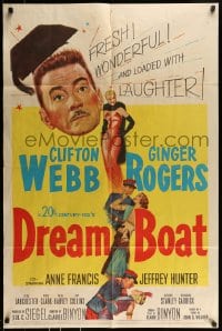 8j245 DREAM BOAT 1sh 1952 sexy Ginger Rogers was professor Clifton Webb's co-star in silent movies!