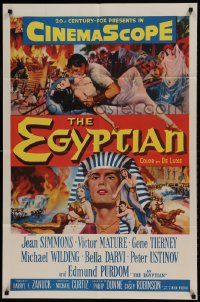 8j258 EGYPTIAN 1sh 1954 Michael Curtiz, art of Jean Simmons, Victor Mature & Gene Tierney!