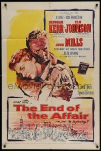 8j265 END OF THE AFFAIR 1sh 1955 romantic artwork of Deborah Kerr & Van Johnson in London!