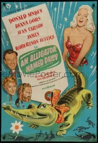 8j044 ALLIGATOR NAMED DAISY English 1sh 1957 artwork of sexy Diana Dors in skimpy outfit!