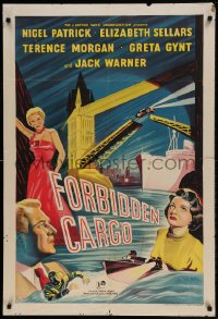 8j299 FORBIDDEN CARGO English 1sh 1956 drug smuggling, cool film noir artwork!
