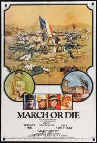 8j540 MARCH OR DIE English 1sh 1976 Gene Hackman, Terence Hill, Bysouth French Foreign Legion art!