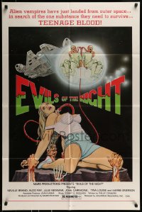 8j271 EVILS OF THE NIGHT 1sh 1985 Tom Tierney art of sexy girl, ghouls need teenage blood!