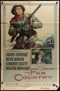 8j276 FAR COUNTRY 1sh 1955 cool art of James Stewart with rifle, directed by Anthony Mann!