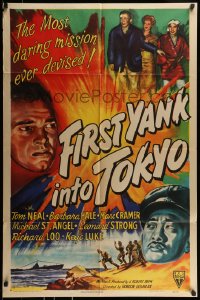 8j286 FIRST YANK INTO TOKYO style A 1sh 1945 Tom Neal & Barbara Hale in most daring mission ever!