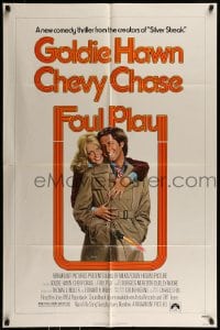 8j304 FOUL PLAY 1sh 1978 wacky Lettick art of Goldie Hawn & Chevy Chase, screwball comedy!