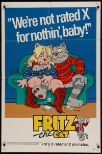 8j311 FRITZ THE CAT 1sh 1972 Ralph Bakshi sex cartoon, he's x-rated and animated, from R. Crumb!