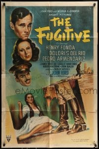 8j315 FUGITIVE style A 1sh 1947 John Ford, art of Henry Fonda, Dolores del Rio & Pedro Armendariz!