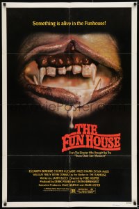 8j317 FUNHOUSE 1sh 1981 Tobe Hooper, creepy close up of drooling mouth with nasty teeth!