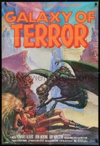 8j319 GALAXY OF TERROR 27x37 1sh 1982 Roger Corman, great Charo fantasy art of monsters attacking girl!