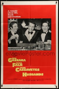 8j401 HUSBANDS 1sh 1970 Ben Gazzara, Peter Falk & John Cassavetes in tuxedos at bar!