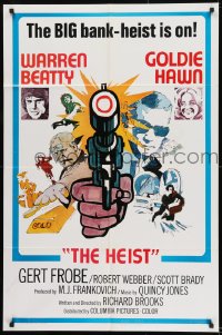 8j010 $ style D int'l 1sh 1971 bank robbers Warren Beatty & Goldie Hawn, The Heist!