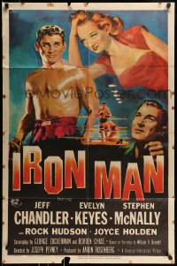 8j414 IRON MAN 1sh 1951 Jeff Chandler in the ring, sexy Evelyn Keyes, boxing!