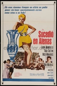 8j419 IT HAPPENED IN ATHENS Spanish/US 1sh 1962 super sexy Jayne Mansfield rivals Helen of Troy, Olympics!