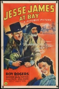 8j426 JESSE JAMES AT BAY 1sh 1941 art of Roy Rogers w/ smoking gun, Gabby Hayes & Sally Payne!