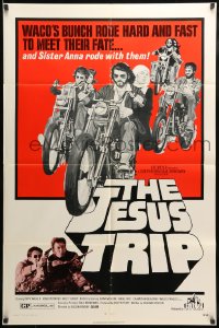 8j427 JESUS TRIP 1sh 1971 nun Sister Anna rides with bikers, cool artwork!
