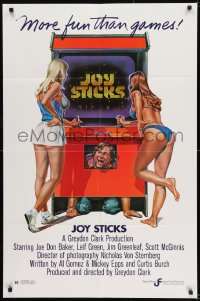 8j438 JOY STICKS 1sh 1983 Joe Don Baker, art of sexy girls at arcade by C.W. Taylor!