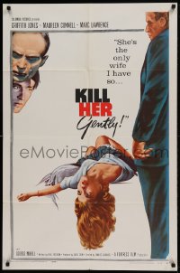 8j449 KILL HER GENTLY 1sh 1958 English noir, artwork of victim, the suspense is killing!