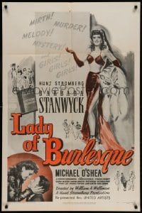 8j469 LADY OF BURLESQUE 1sh R1948 sexy Barbara Stanwyck as Gypsy Rose Lee-like stripper!