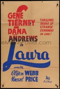8j475 LAURA 1sh R1940s Gene Tierney, Dana Andrews, Clifton Webb & Vincent Price at party!